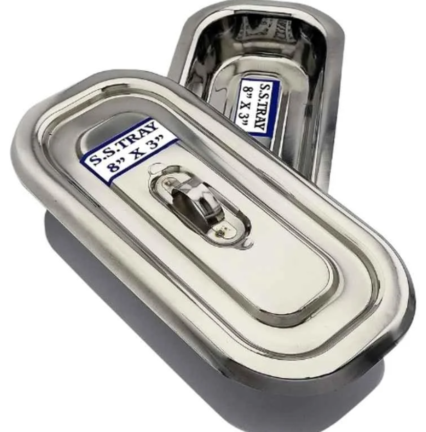 Agarwals 8x3 inch Stainless Steel Instrument Tray with Lid, UYT-EWEO-001